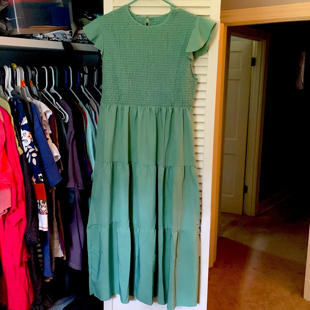 Ladies sage green ruffle dress